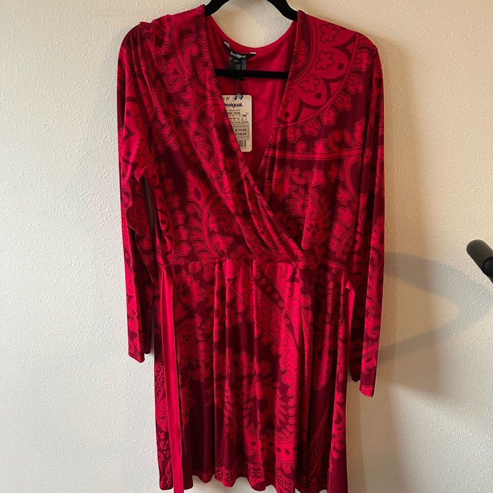 Desigual Red Long Sleeve Wrap Dress